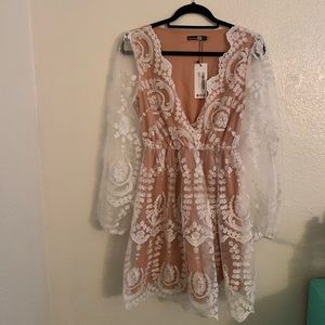 boutique lace plunge skater dress